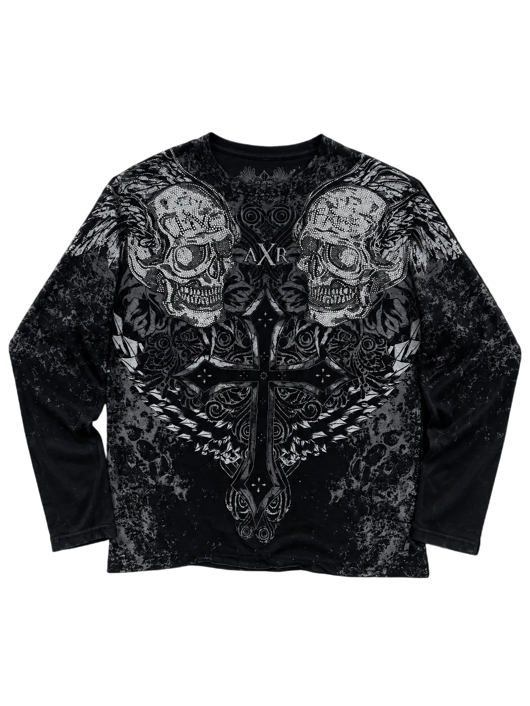 RHINESTONE SKULL CROSS LONG SLEEVE