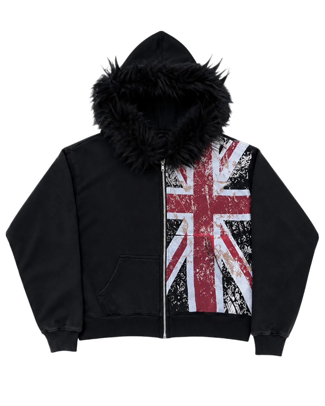 DISTRESSED UNION JACK FUR ZIP-UP
