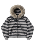 DISTRESSED STRIPE FUR ZIP-UP