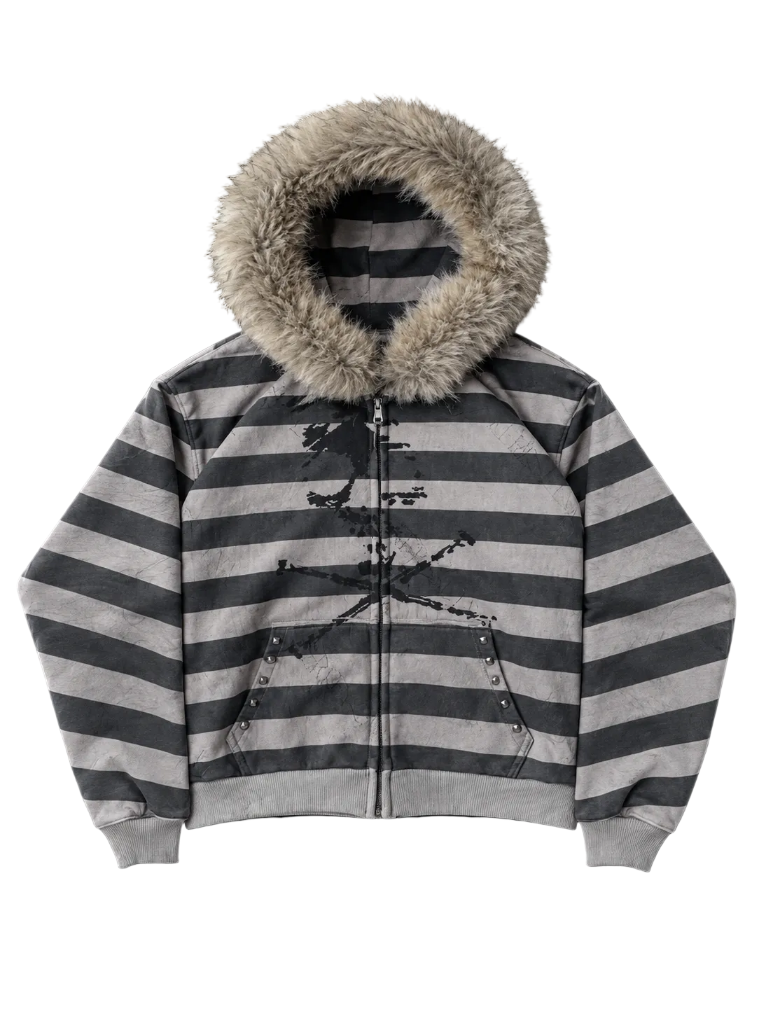 DISTRESSED STRIPE FUR ZIP-UP