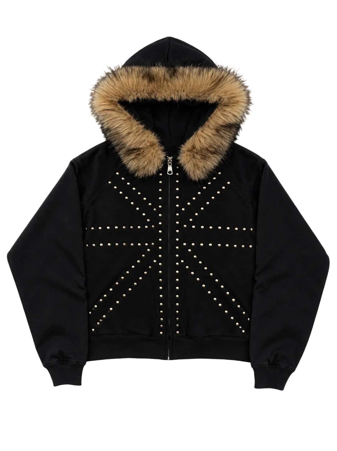 STUDDED UNION JACK FUR ZIP-UP