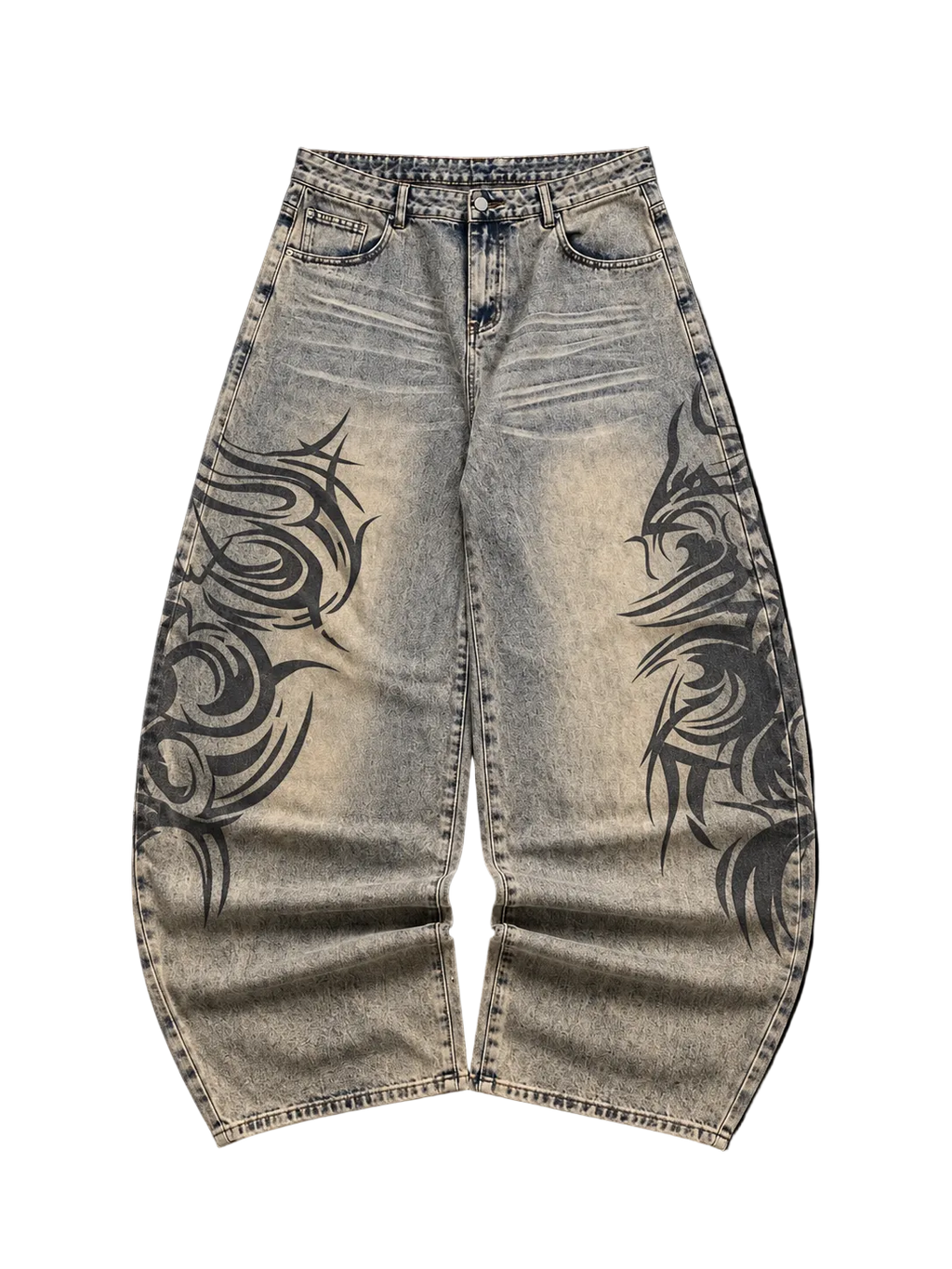 ACID WASH TRIBAL BAGGY JEANS