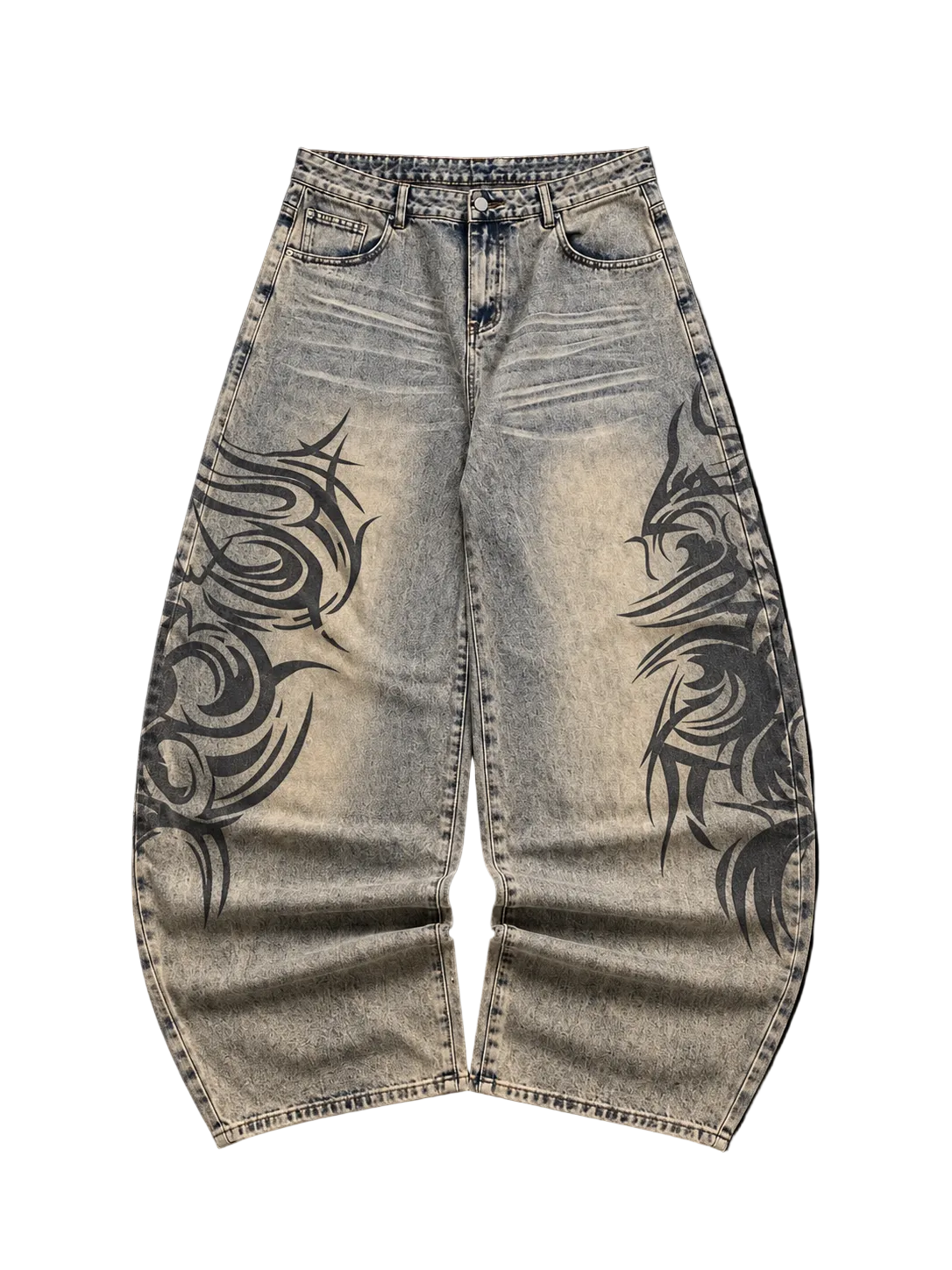 ACID WASH TRIBAL BAGGY JEANS