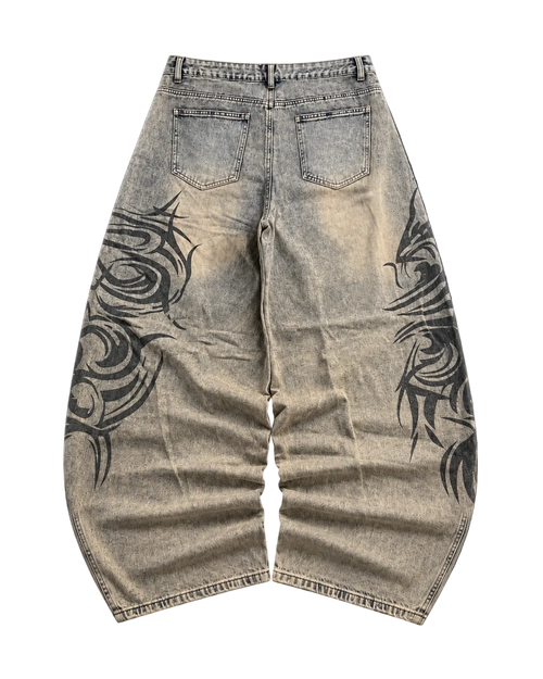 ACID WASH TRIBAL BAGGY JEANS
