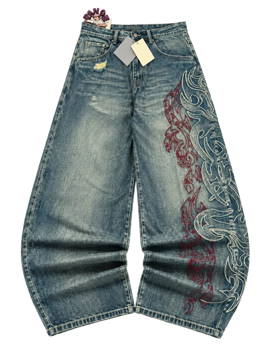 DUAL TRIBAL WASHED BAGGY JEANS