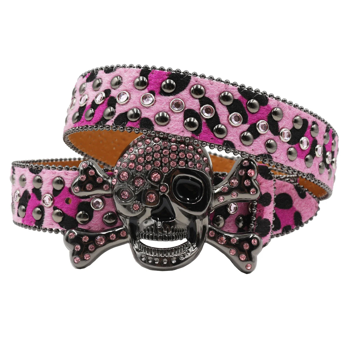 PINK RHINESTONE SKULL BELT