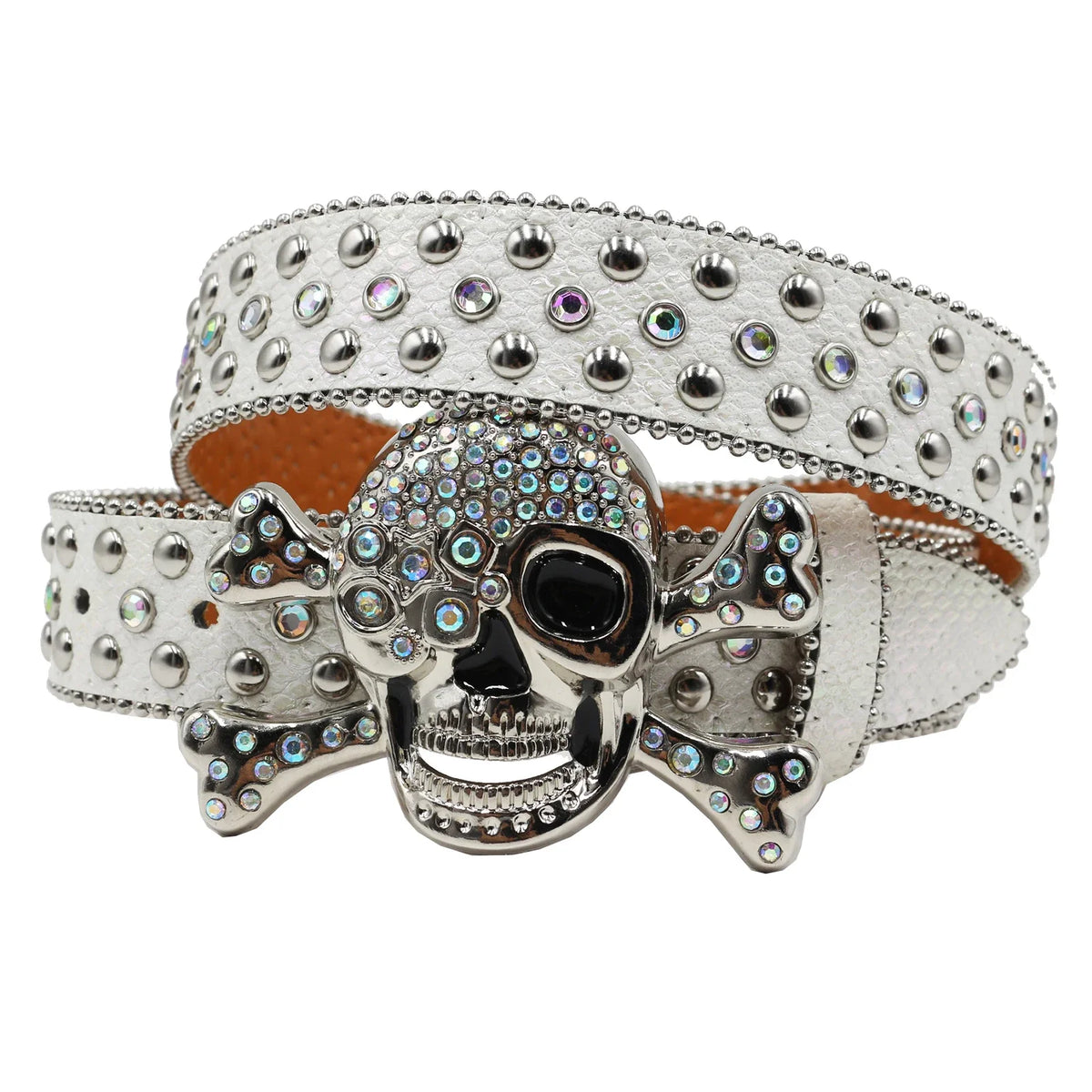 WHITE RHINESTONE SKULL BELT
