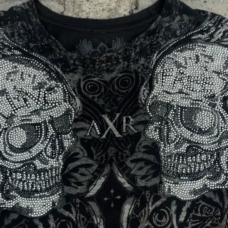 RHINESTONE SKULL CROSS LONG SLEEVE