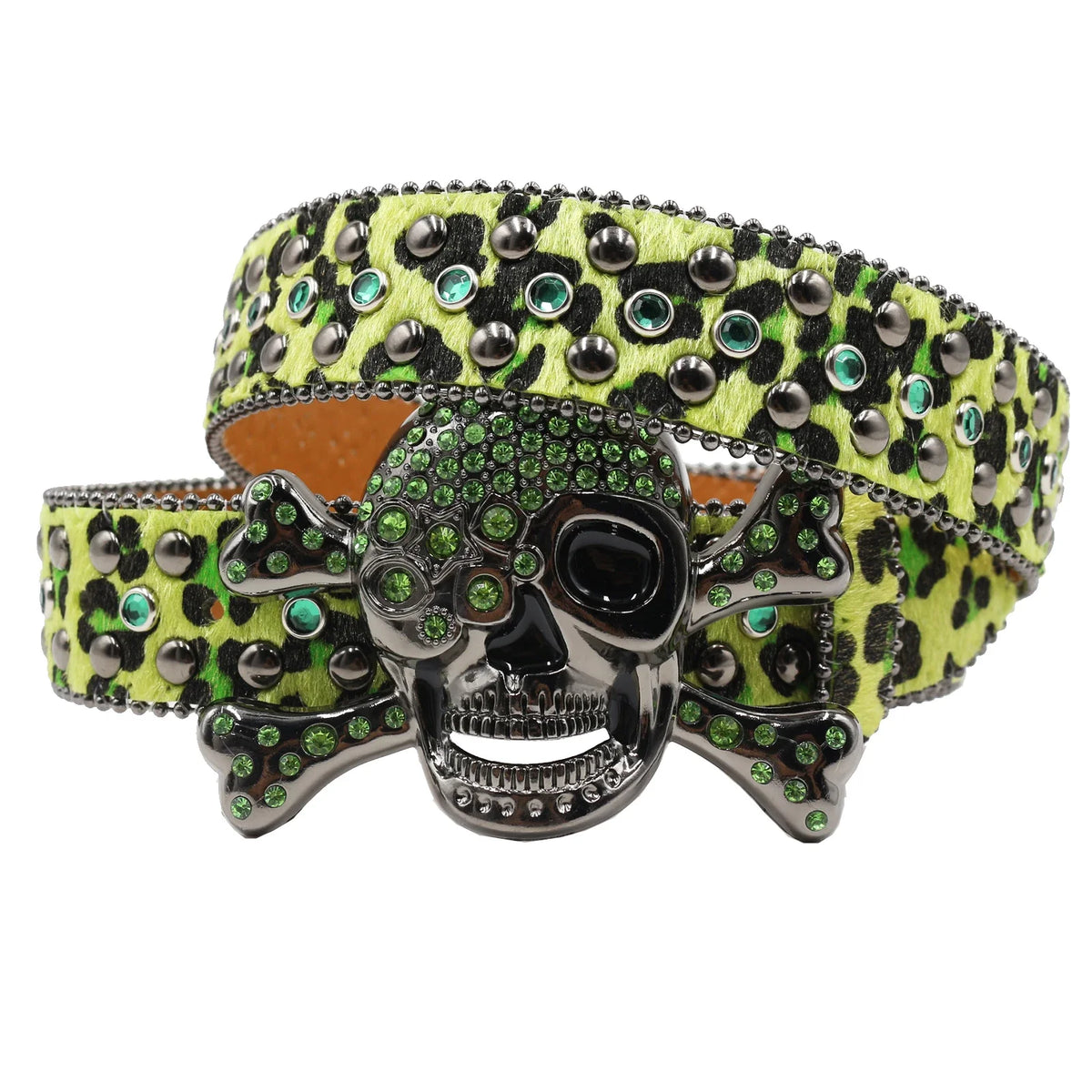 GREEN RHINESTONE SKULL BELT
