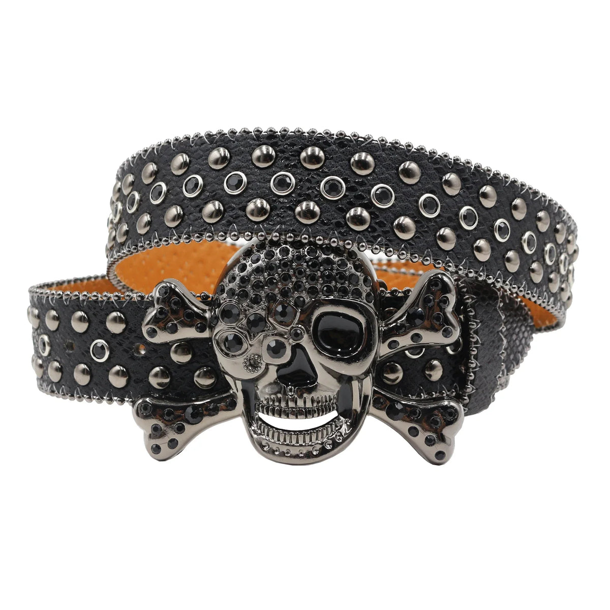 BLACK RHINESTONE SKULL BELT
