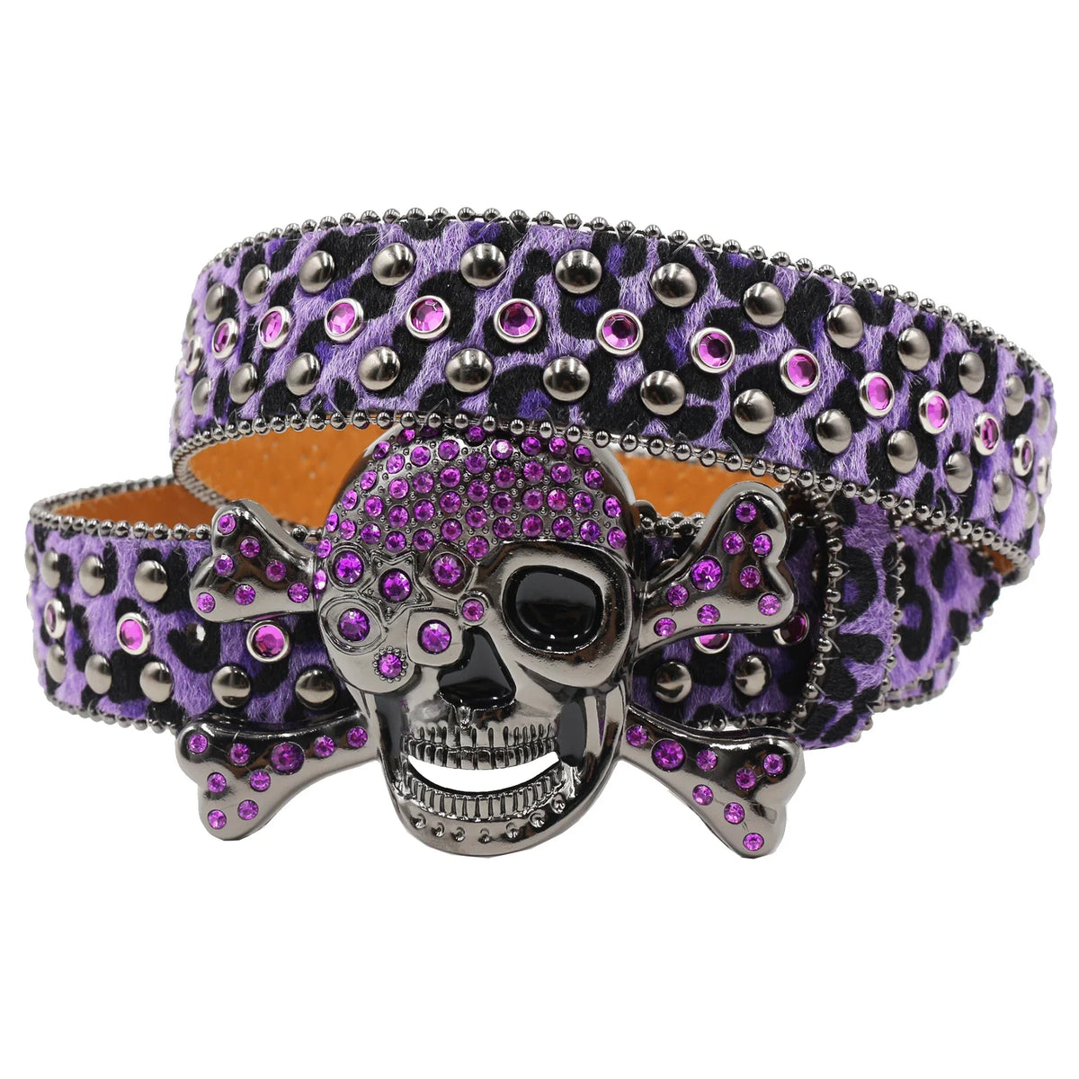 PURPLE RHINESTONE SKULL BELT