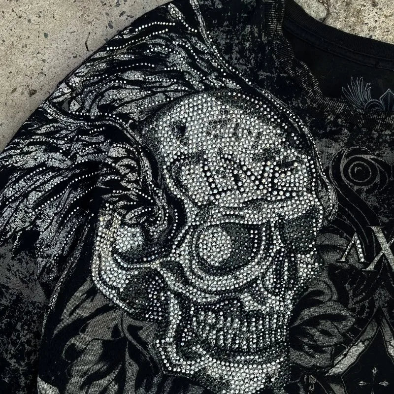RHINESTONE SKULL CROSS LONG SLEEVE