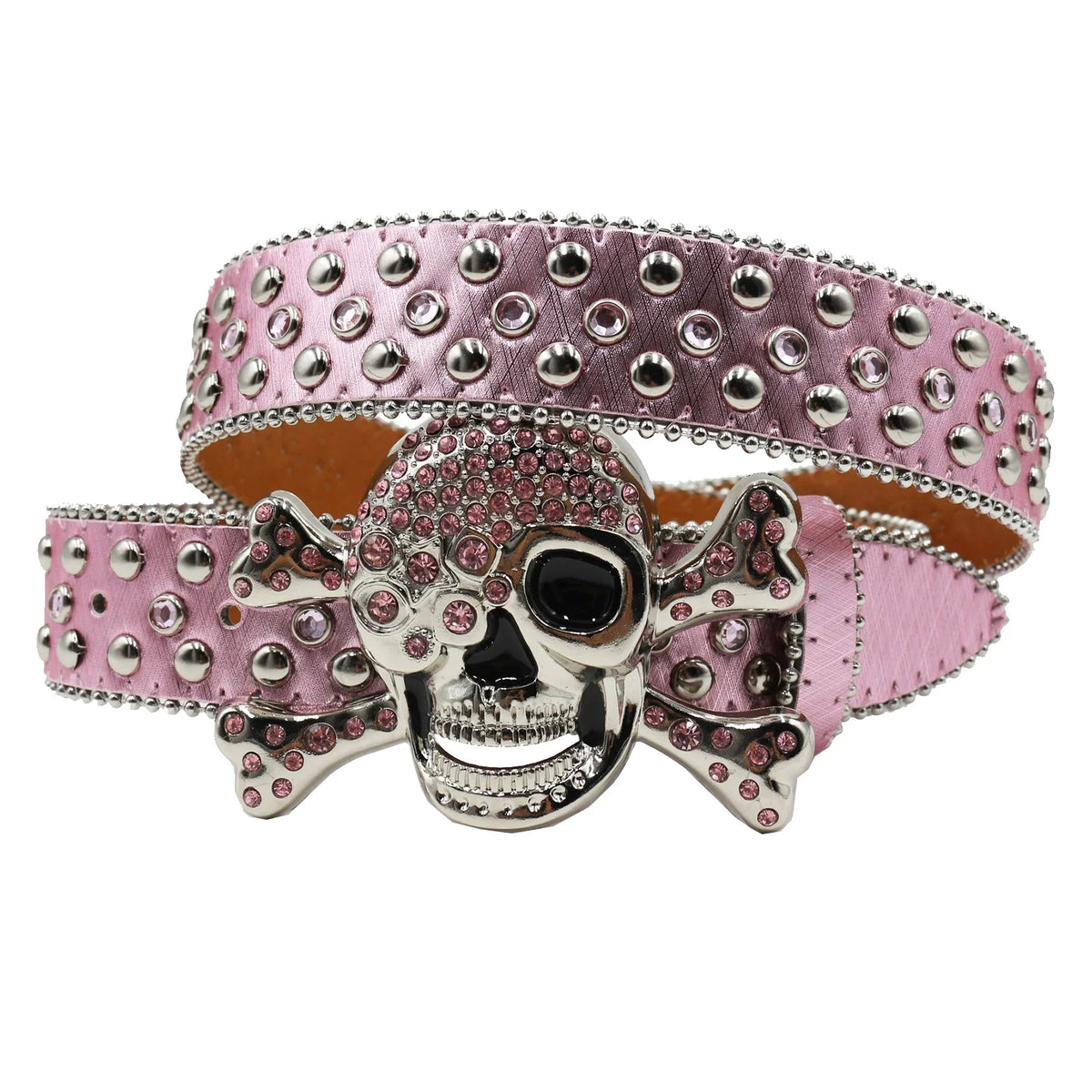 PINK RHINESTONE SKULL BELT