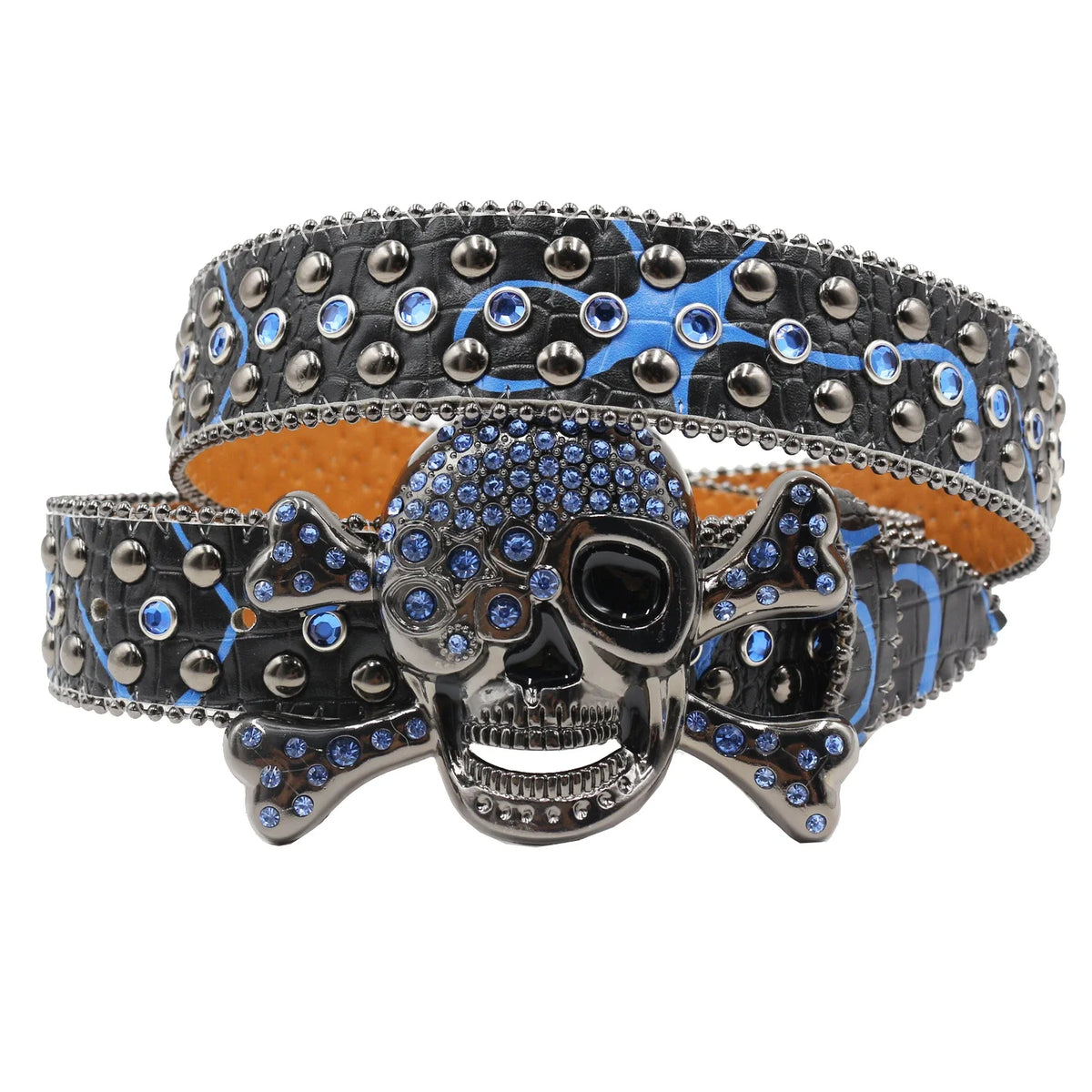 BLUE RHINESTONE SKULL BELT